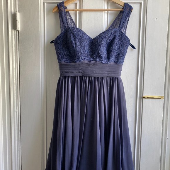 Adas Bridal - Periwinkle Mid-length Lace and Chiffon Dress - Picture 1 of 4